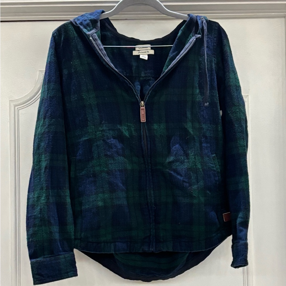L.L.Bean navy and green plaid Shacket